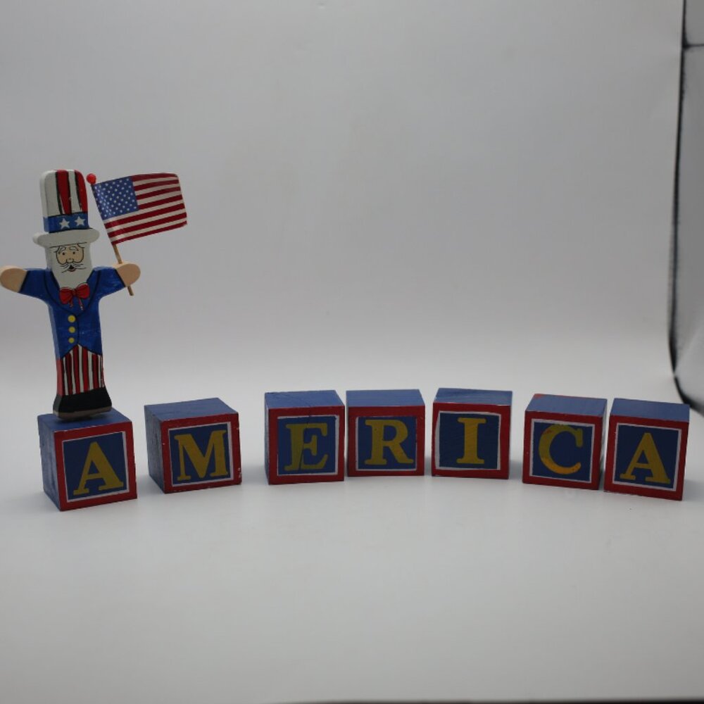 Vintage Wooden Terry's Village Uncle Sam America Blocks